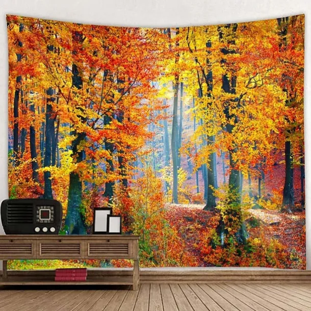 Wall Tapestry Art Decor Blanket Curtain Picnic Tablecloth Hanging Home Bedroom Living Room Dorm Decoration Autumn Nature Landscape Forest Tree