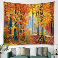 Wall Tapestry Art Decor Blanket Curtain Picnic Tablecloth Hanging Home Bedroom Living Room Dorm Decoration Autumn Nature Landscape Forest Tree