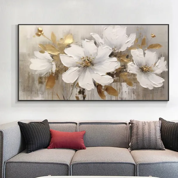 Wall White Flower Canvas Picutre Hand Made Abstract Flowers Oil Painting Pop Art Modern Picture For Living Room Home Decoration