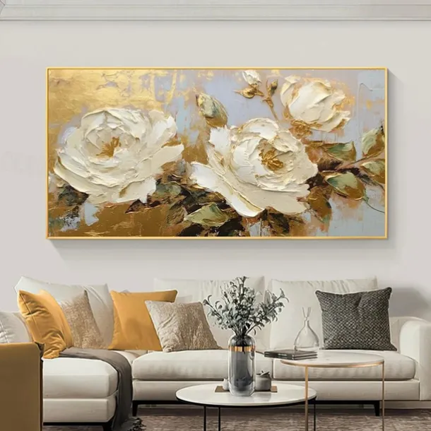 Wall White Flower Canvas Picutre Hand Made Abstract Flowers Oil Painting Pop Art Modern Picture For Living Room Home Decoration