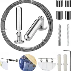 Wallniture Curtain Rod Set for Tapestry Kids Crafts Wall Decor Picture Hanging Kit Curtain Wire Rod Stainless Steel Photo Hanging Wire Clothesline Wire Window Curtain Tension Wire (5 Meter)