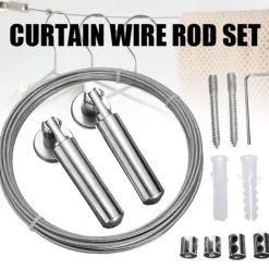 Wallniture Curtain Rod Set for Tapestry Kids Crafts Wall Decor Picture Hanging Kit Curtain Wire Rod Stainless Steel Photo Hanging Wire Clothesline Wire Window Curtain Tension Wire (5 Meter)
