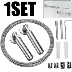 Wallniture Curtain Rod Set for Tapestry Kids Crafts Wall Decor Picture Hanging Kit Curtain Wire Rod Stainless Steel Photo Hanging Wire Clothesline Wire Window Curtain Tension Wire (5 Meter)