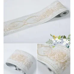 Wallpaper Self-adhesive Waistline Embossed Rose Flower PVC / Vinyl Wallpaper suitable for Family Living Room or Office Decoration Material 3D Home Decor