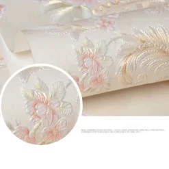 Wallpaper Wall Cover Sticker Film Peel and Stick Removable Self Adhesive Embossed Floral Non Woven Home Decoration 300*53cm