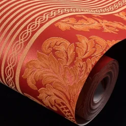 Wallpaper Wall Covering Sticker Film Modern European Stripes Flower Golden Non Woven Home Decor 53*950cm