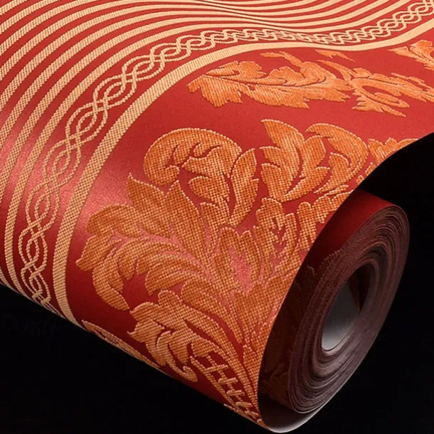 Wallpaper Wall Covering Sticker Film Modern European Stripes Flower Golden Non Woven Home Decor 53*950cm