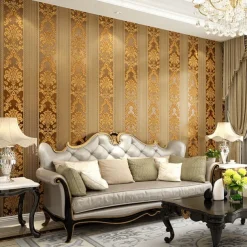 Wallpaper Wall Covering Sticker Film Modern European Stripes Flower Golden Non Woven Home Decor 53*950cm
