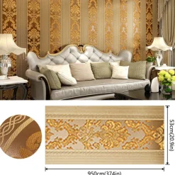 Wallpaper Wall Covering Sticker Film Modern European Stripes Flower Golden Non Woven Home Decor 53*950cm