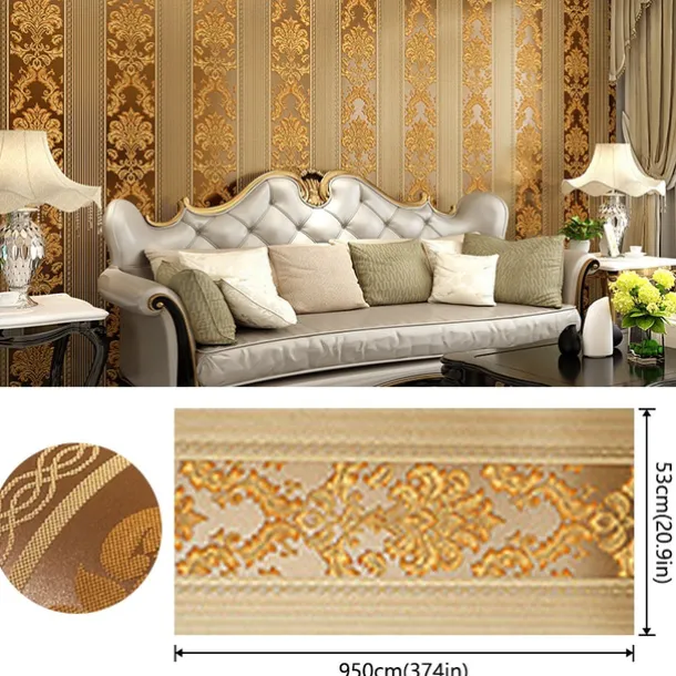Wallpaper Wall Covering Sticker Film Modern European Stripes Flower Golden Non Woven Home Decor 53*950cm
