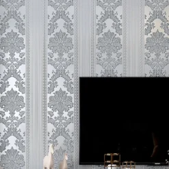 Wallpaper Wall Covering Sticker Film Modern European Stripes Flower Golden Non Woven Home Decor 53*950cm