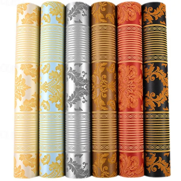 Wallpaper Wall Covering Sticker Film Modern European Stripes Flower Golden Non Woven Home Decor 53*950cm