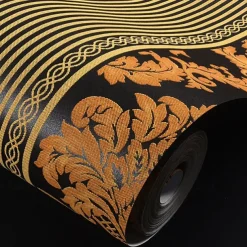 Wallpaper Wall Covering Sticker Film Modern European Stripes Flower Golden Non Woven Home Decor 53*950cm