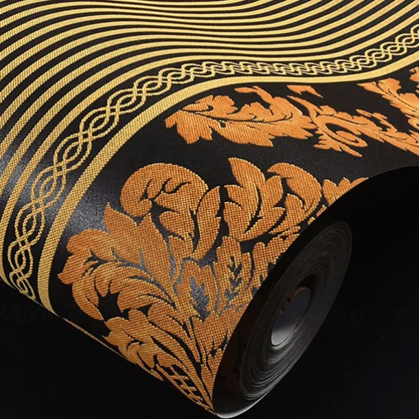 Wallpaper Wall Covering Sticker Film Modern European Stripes Flower Golden Non Woven Home Decor 53*950cm