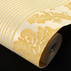 Wallpaper Wall Covering Sticker Film Modern European Stripes Flower Golden Non Woven Home Decor 53*950cm