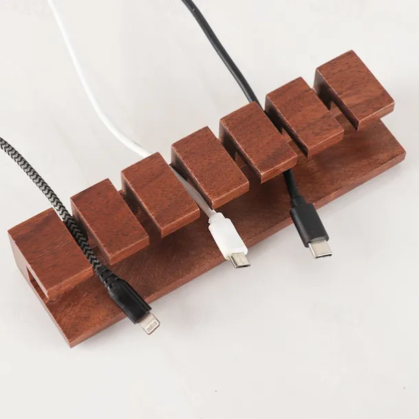Walnut Wood Cable Organizer, Desk Cord Management Clip, Headphone Wire Holder, Solid Wood Cable Clamp for USB Charging Cables, Power Cords, Office and Home Wire Storage