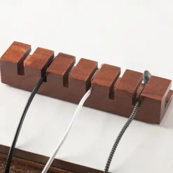 Walnut Wood Cable Organizer, Desk Cord Management Clip, Headphone Wire Holder, Solid Wood Cable Clamp for USB Charging Cables, Power Cords, Office and Home Wire Storage