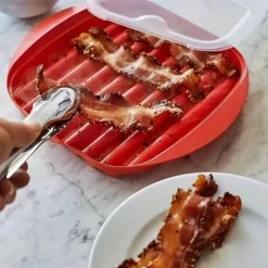 Washable Microwave Bacon Inserts Cooker Healthy With Lid Home Food Grade No Spatter Baking Tray Bacon Baking Tray Microwave Oven Meat Baking Tray Microwave Oven Bacon Tray Microwave Oven Bacon