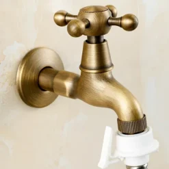 Washing Machine Tap, Outdoor Faucet,Retro Style Single Handle Wall Mounted One Hole Centerset, Superior Quality Antique Brass Faucets