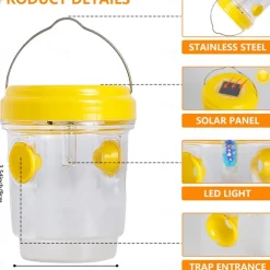 Wasp Traps Outdoor Hanging, Solar Bee Trap for Outside, Hornet Traps, Bee Wasp Catcher Outside Garden