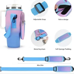Water Bottle Carrier Bag for Stanley 40oz Tumbler with Phone Pocket Neoprene Water Bottle Holder with Shoulder & Handheld Strap Stanley Cup Accessories