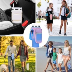 Water Bottle Carrier Bag for Stanley 40oz Tumbler with Phone Pocket Neoprene Water Bottle Holder with Shoulder & Handheld Strap Stanley Cup Accessories