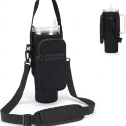 Water Bottle Carrier Bag for Stanley 40oz Tumbler with Phone Pocket Neoprene Water Bottle Holder with Shoulder & Handheld Strap Stanley Cup Accessories