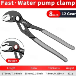 Water Pump Pliers Quick-Release Plumbing Pliers Pipe Wrench Adjustable Water Pipe Clamp Pliers Household Hand Tools Multi-functional Kitchen Sink Spanner Wrench That Defend Bath
