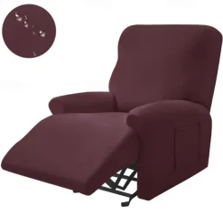 Water Repellent Burgundy Recliner Covers Including Armrest Cover, Backrest Cover Sofa Seat Cover Stretch Spandex Recliner Slipcover with Side Pockets