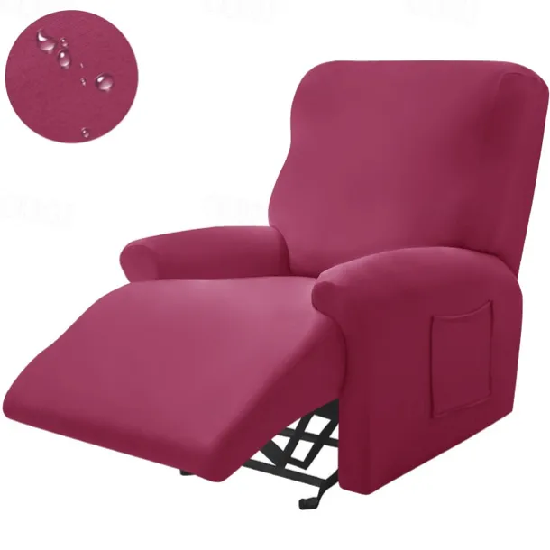 Water Repellent Burgundy Recliner Covers Including Armrest Cover, Backrest Cover Sofa Seat Cover Stretch Spandex Recliner Slipcover with Side Pockets