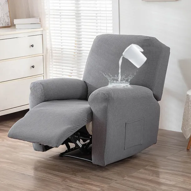 Water Repellent Recliner Covers Burgundy Reclining Sofa Cover 1 Seater Armchair Couch Slipcover with Side Pocket, Anti-cat Scratch Furniture Protector for Kids, Pets, Dogs, Cats