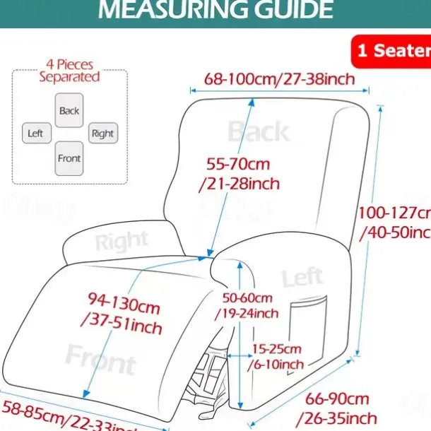 Water Repellent Recliner Covers Burgundy Reclining Sofa Cover 1 Seater Armchair Couch Slipcover with Side Pocket, Anti-cat Scratch Furniture Protector for Kids, Pets, Dogs, Cats