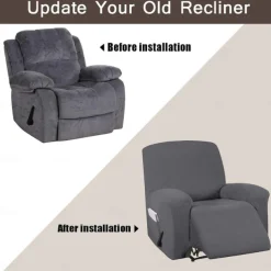 Water Repellent Recliner Covers Burgundy Reclining Sofa Cover 1 Seater Armchair Couch Slipcover with Side Pocket, Anti-cat Scratch Furniture Protector for Kids, Pets, Dogs, Cats