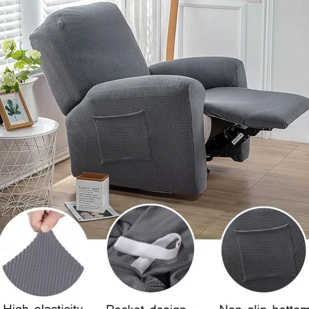 Water Repellent Recliner Covers Burgundy Reclining Sofa Cover 1 Seater Armchair Couch Slipcover with Side Pocket, Anti-cat Scratch Furniture Protector for Kids, Pets, Dogs, Cats