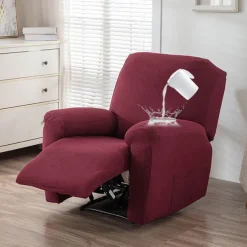 Water Repellent Recliner Covers Burgundy Reclining Sofa Cover 1 Seater Armchair Couch Slipcover with Side Pocket, Anti-cat Scratch Furniture Protector for Kids, Pets, Dogs, Cats