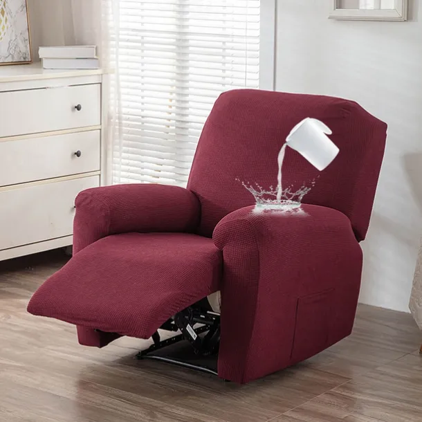 Water Repellent Recliner Covers Burgundy Reclining Sofa Cover 1 Seater Armchair Couch Slipcover with Side Pocket, Anti-cat Scratch Furniture Protector for Kids, Pets, Dogs, Cats