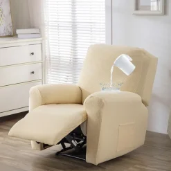 Water Repellent Recliner Covers Burgundy Reclining Sofa Cover 1 Seater Armchair Couch Slipcover with Side Pocket, Anti-cat Scratch Furniture Protector for Kids, Pets, Dogs, Cats