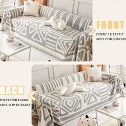 Water Resistant Boho Couch Cover, Soft Chenille Couch Cover for Dogs Washable, Couch Covers for 3 Cushion Couch Sofa Pet Friendly, Thick, Dirt Resistant