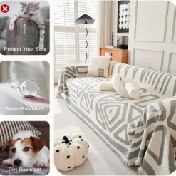 Water Resistant Boho Couch Cover, Soft Chenille Couch Cover for Dogs Washable, Couch Covers for 3 Cushion Couch Sofa Pet Friendly, Thick, Dirt Resistant