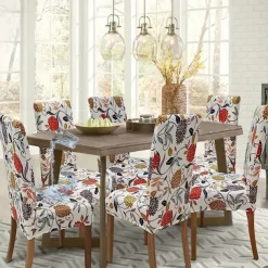 Water Resistant Stretch Spandex Dining Chair Cover 1/4/6 Pcs Set, Floral Pattern Stretch Chair Protector Cover Seat Slipcover with Elastic Band