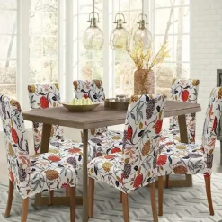 Water Resistant Stretch Spandex Dining Chair Cover 1/4/6 Pcs Set, Floral Pattern Stretch Chair Protector Cover Seat Slipcover with Elastic Band
