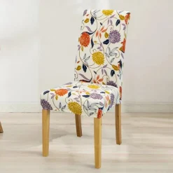 Water Resistant Stretch Spandex Dining Chair Cover 1/4/6 Pcs Set, Floral Pattern Stretch Chair Protector Cover Seat Slipcover with Elastic Band