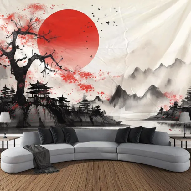 Watercolor Landscape Hanging Tapestry Chinese Style Wall Art Large Tapestry Mural Decor Photograph Backdrop Blanket Curtain Home Bedroom Living Room Decoration