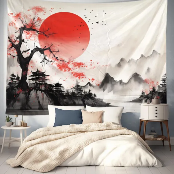 Watercolor Landscape Hanging Tapestry Chinese Style Wall Art Large Tapestry Mural Decor Photograph Backdrop Blanket Curtain Home Bedroom Living Room Decoration