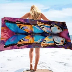 Watercolor Rainbow Butterfly Beach Towel 100% Micro Fiber Oversized Beach Towel Soft and Quick-drying Bathroom Towel Super Absorbent Towel Lightweight Suitable for Outdoor Travel
