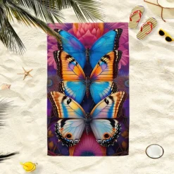Watercolor Rainbow Butterfly Beach Towel 100% Micro Fiber Oversized Beach Towel Soft and Quick-drying Bathroom Towel Super Absorbent Towel Lightweight Suitable for Outdoor Travel