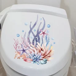 Watercolor Toilet Decals: Coral, Starfish, Seagrass, Jellyfish, Conch - Removable Bathroom Household Wall Stickers, Ideal for Adding a Beachy Vibe to Your Space