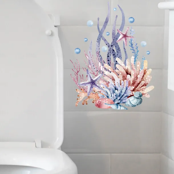 Watercolor Toilet Decals: Coral, Starfish, Seagrass, Jellyfish, Conch - Removable Bathroom Household Wall Stickers, Ideal for Adding a Beachy Vibe to Your Space