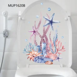 Watercolor Toilet Decals: Coral, Starfish, Seagrass, Jellyfish, Conch - Removable Bathroom Household Wall Stickers, Ideal for Adding a Beachy Vibe to Your Space