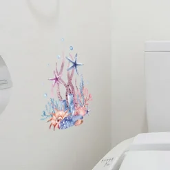 Watercolor Toilet Decals: Coral, Starfish, Seagrass, Jellyfish, Conch - Removable Bathroom Household Wall Stickers, Ideal for Adding a Beachy Vibe to Your Space